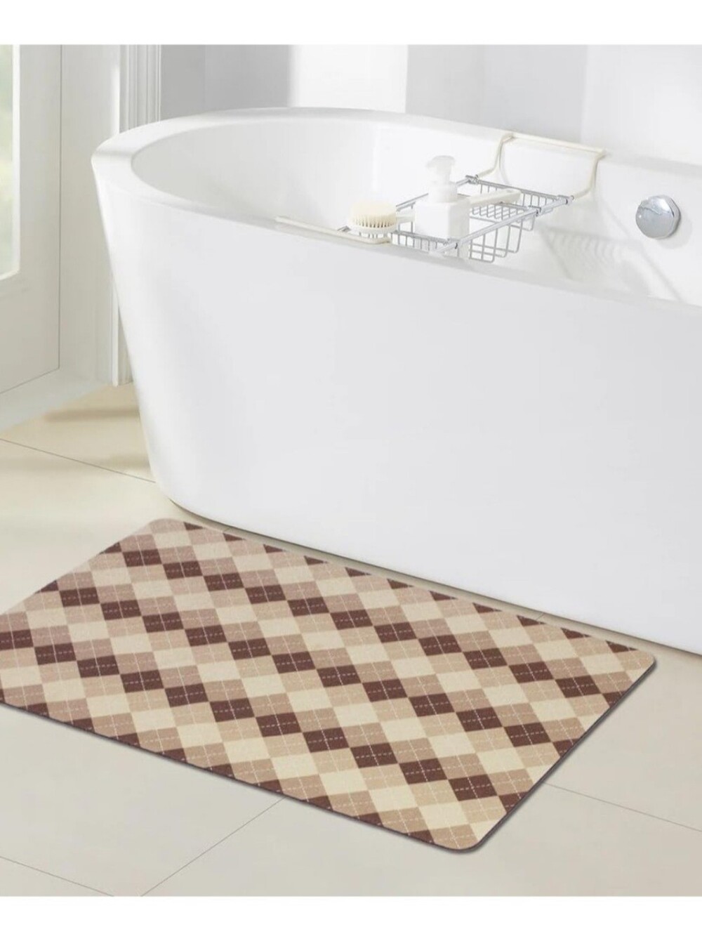 17x27 Brown Beige Buffalo Check Bath Rug Mat Non Slip Quick Dry Washable